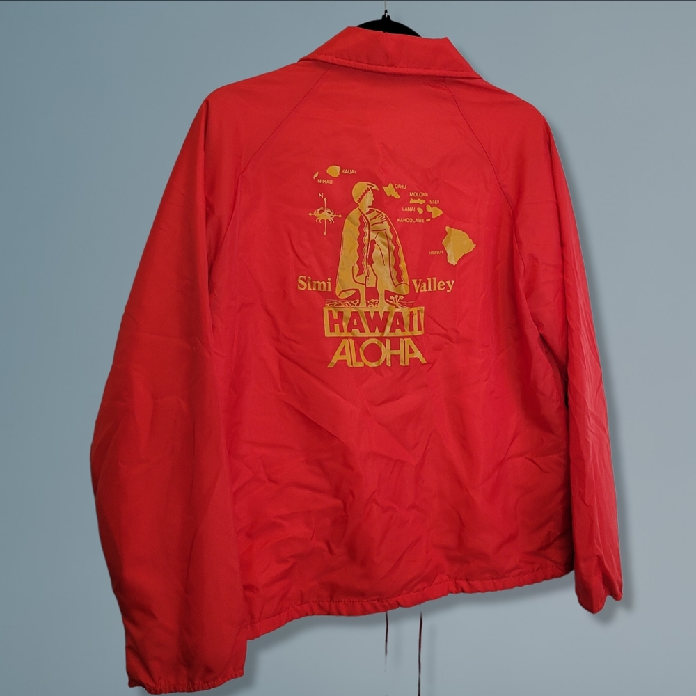 Vintage Hawaii Aloha Simi Valley Red Nylon Button Up Windbreaker -Size Large